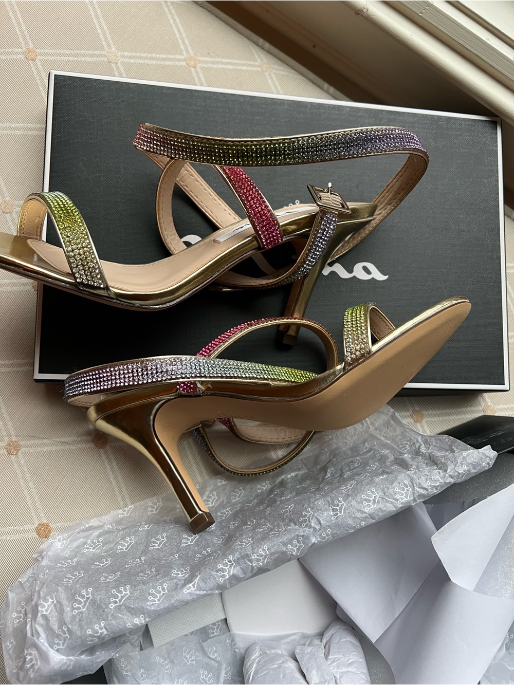 Nina Varena Crystal Ankle Strap Sandals sz 6 - Picture 3 of 8